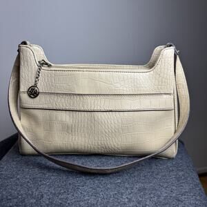 CRAZY HORSE By LIZ CLAIBORNE Beige Croc Embossed Shoulder Bag Faux Leather Purse